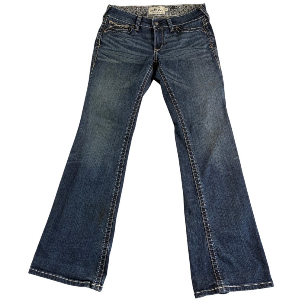 Ariat R.E.A.L. Bootcut Jeans Womens 30R (32x31) Blue Whiskering Denim Cotton
